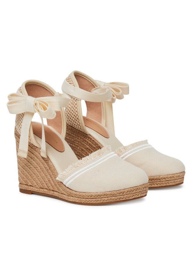 Tommy Hilfiger Espadryle Tommy Hilfiger Fringe Canvas High Wedge FW0FW08878 Écru