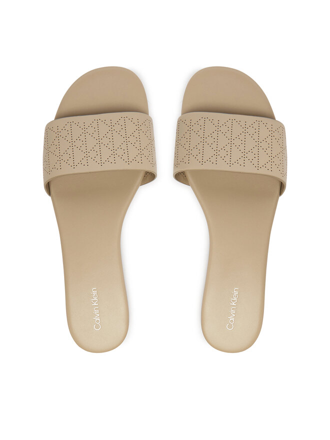 Calvin Klein Pantoletten Calvin Klein Org Flat Sndl One Bar Lth Aop HW0HW02857 Beige