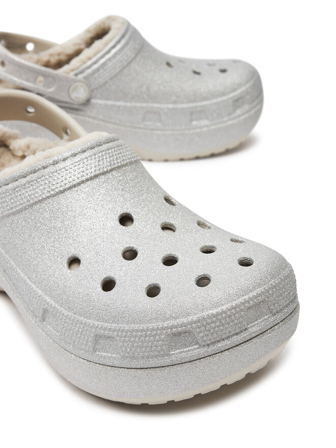 Crocs Pantoletten Crocs Classic Platform Glitter Lined Clog W 210413 Silberfarben
