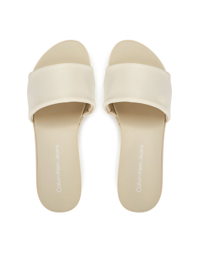 Calvin Klein Jeans Pantoletten Calvin Klein Jeans Flatform Sandal Slide In Nylon YW0YW01791 Écru