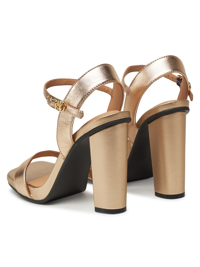 Tommy Hilfiger Sandały Tommy Hilfiger High Heel Golden Leather Sandal FW0FW08674 Złoty