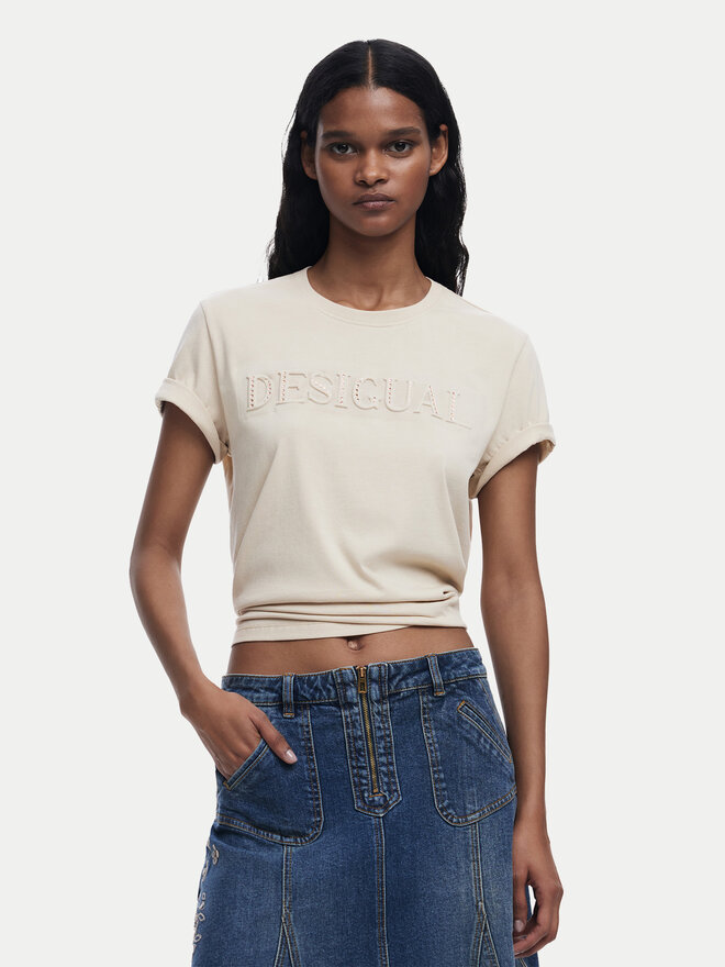 Desigual Desigual Camiseta Brandy 25SWTK17 Écru Regular Fit