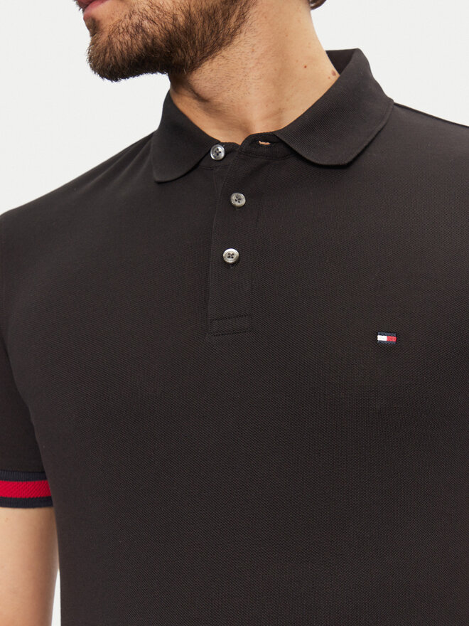 Tommy Hilfiger Tommy Hilfiger Poloshirt Flag Cuff MW0MW37518 Schwarz Slim Fit