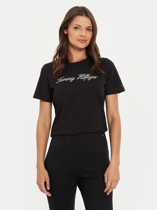 Tommy Hilfiger Tommy Hilfiger Majica Script WW0WW43459 Črna Regular Fit