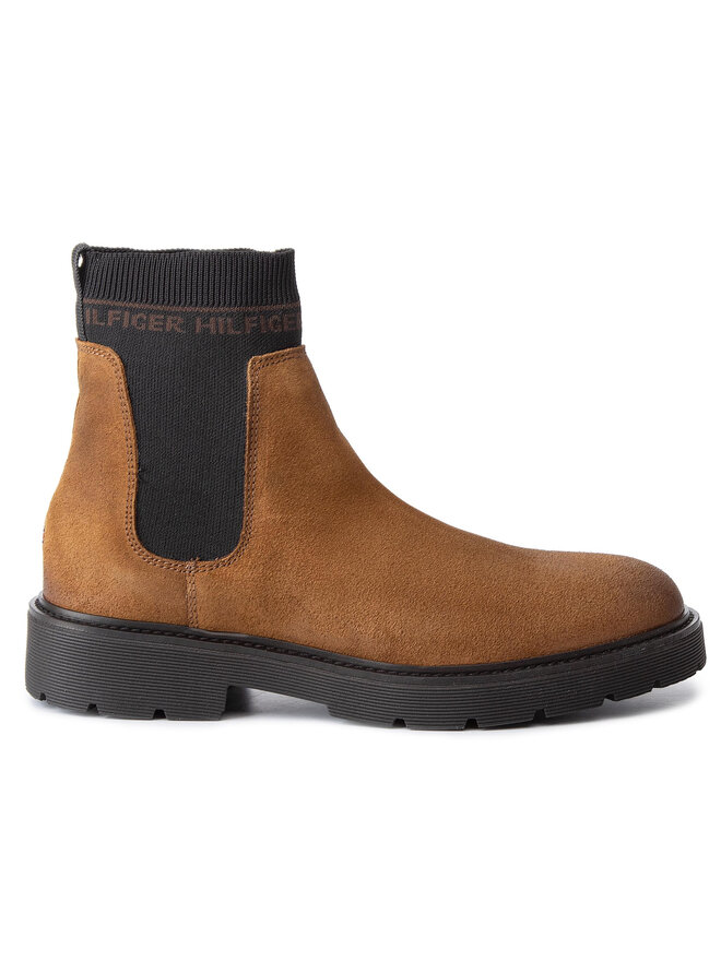 Tommy Hilfiger Členková obuv s elastickým prvkom Tommy Hilfiger Suede Cleated Chelsea Boot FM0FM02532 Hnedá