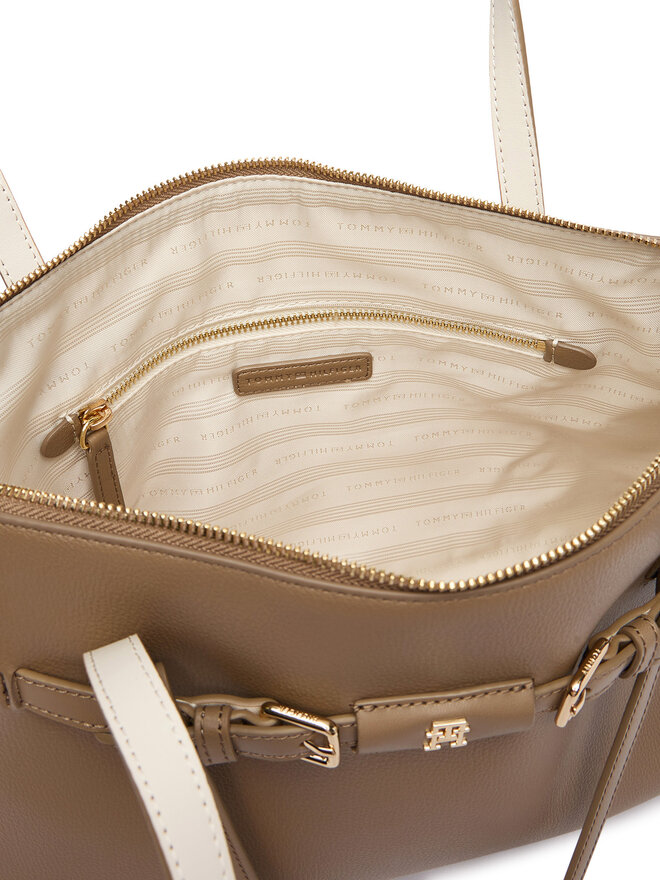 Tommy Hilfiger Handtasche Tommy Hilfiger Th Buckle Tote AW0AW19032 Beige