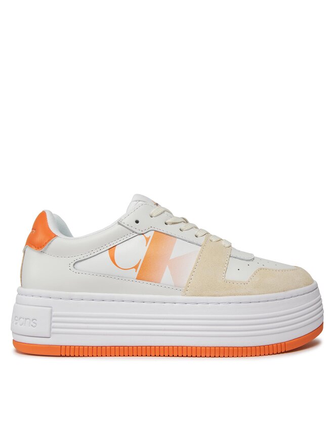 Calvin Klein Jeans Sneakersy Calvin Klein Jeans Bold Flatf Low Lace Mix Nbs Sat YW0YW01308 Bílá