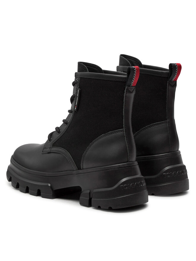 Tommy Jeans Turistická obuv Tommy Jeans Tjw Chunky Lace Up Boot Mix Mat EN0EN02554 Černá