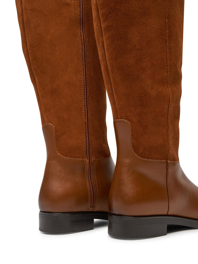 Tommy Hilfiger Kozačky ve vojenském stylu Tommy Hilfiger Th Stud Leather Mix Long Boot FW0FW08341 Hnědá