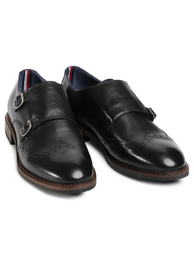 Pusba iai Tommy Hilfiger Monk Straps Brogue Leather Shoe FM0FM03036 Juoda eavalyne.lt