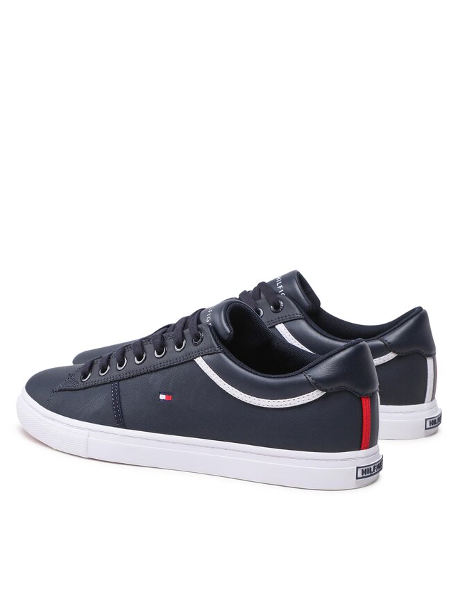 Tommy Hilfiger Laisvalaikio batai Tommy Hilfiger Iconic Leather Vulc Punched FM0FM04166 Tamsiai mėlyna