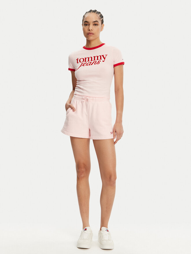 Tommy Jeans Tommy Jeans Marškinėliai Script Ringer DW0DW20631 Rožinė Slim Fit