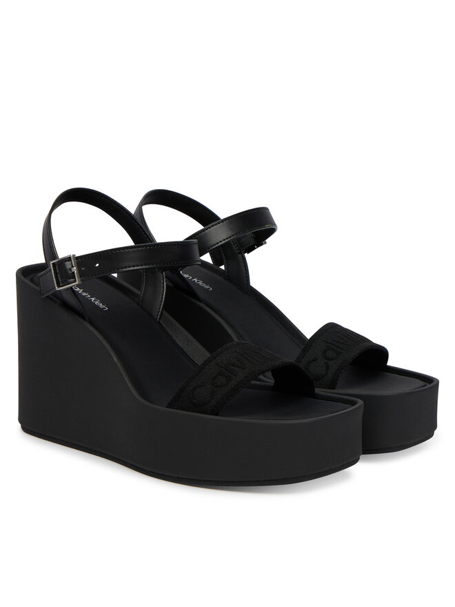 Calvin Klein Sandalen Calvin Klein Wedge 70 Sndl Webbing Lth HW0HW02882 Schwarz