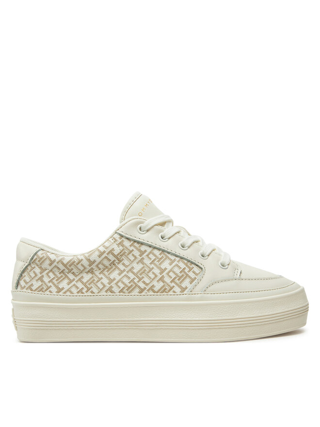 Tommy Hilfiger Sneakersy Tommy Hilfiger Vulc Leather Sneaker Monogram FW0FW08331 Écru