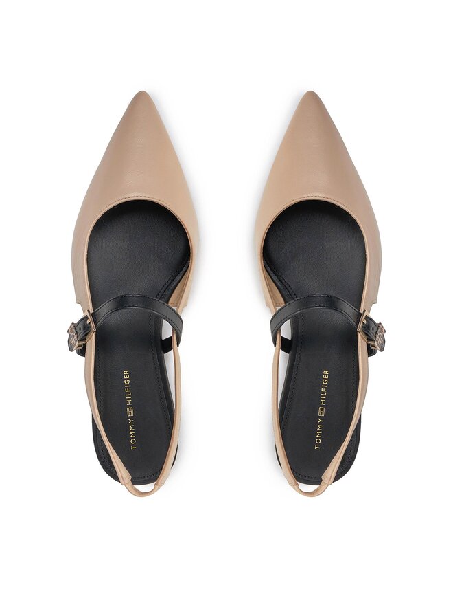 Tommy Hilfiger Sandały Tommy Hilfiger Leather Sling Back Ballerina FW0FW07772 Beżowy