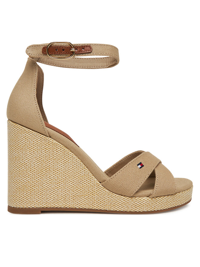 Tommy Hilfiger Sandały Tommy Hilfiger Flag High Wedge Espad Crisscross FW0FW08661 Beżowy