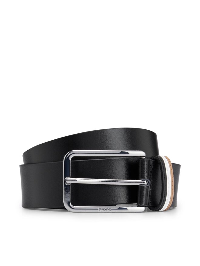 Cintura Uomo BOSS - Pelle Di Alta Qualità, Larghezza 4 Cm, Chiusura Con Logo, Finitura Argento Spazzolato