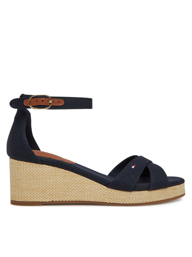 Tommy Hilfiger Sandały Tommy Hilfiger Flag Criss-Cros Mid Wedge Espad FW0FW08481 Granatowy