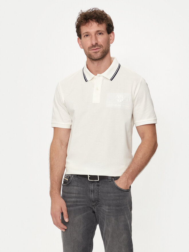 Gant Gant Polo marškinėliai Contrast 2013039 Écru Regular Fit