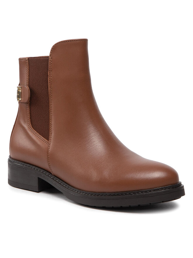 Tommy Hilfiger Chelsea Tommy Hilfiger Leather Flat Boot FW0FW06749 Marrone