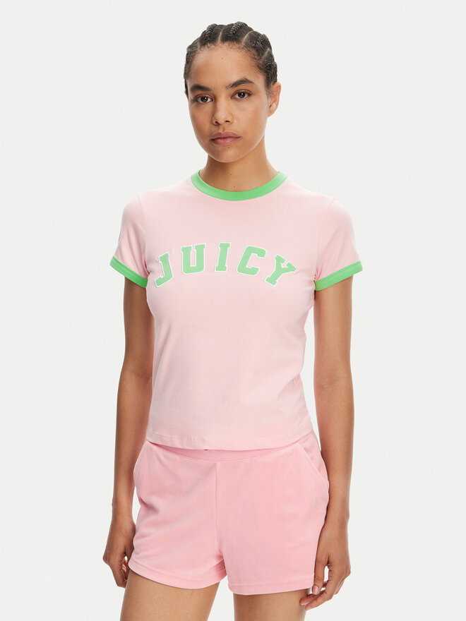 Juicy Couture Juicy Couture Футболка Collegiate Ringer JCWCT125320 Рожевий Slim Fit