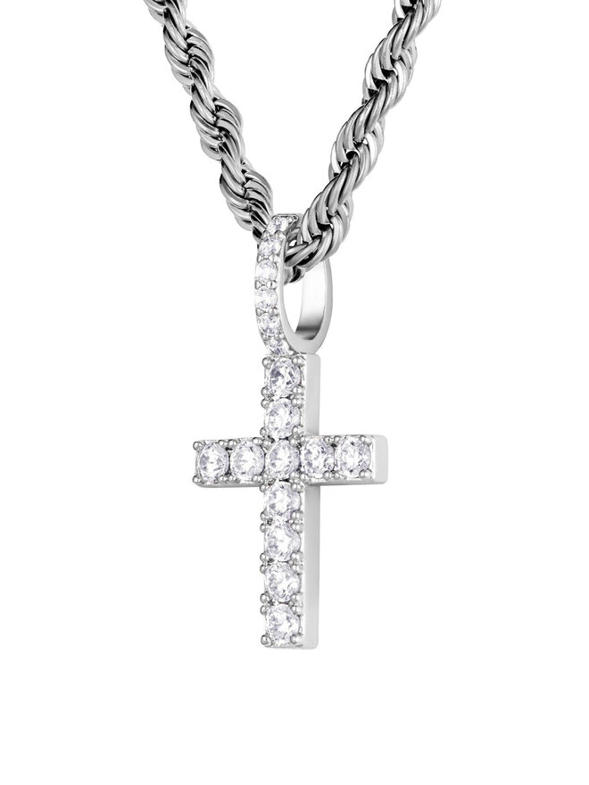 ICED STUFF Přívěšek ICED STUFF Micro Diamond Cross Bílé zlato