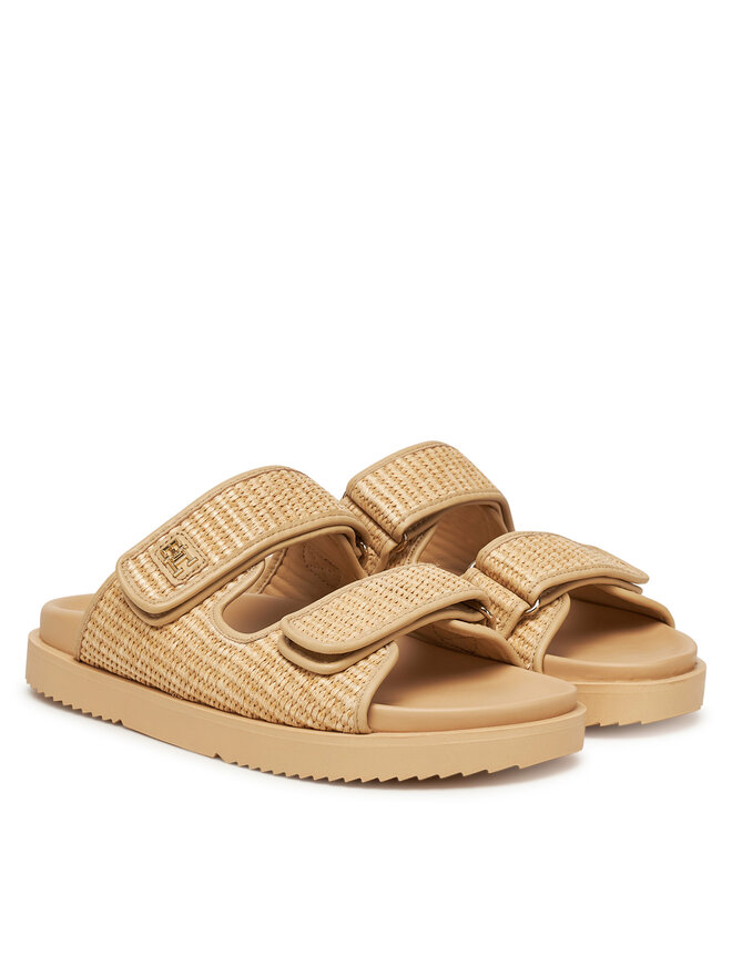Tommy Hilfiger Klapki Tommy Hilfiger Double Strap Raffia FW0FW08940 Beżowy
