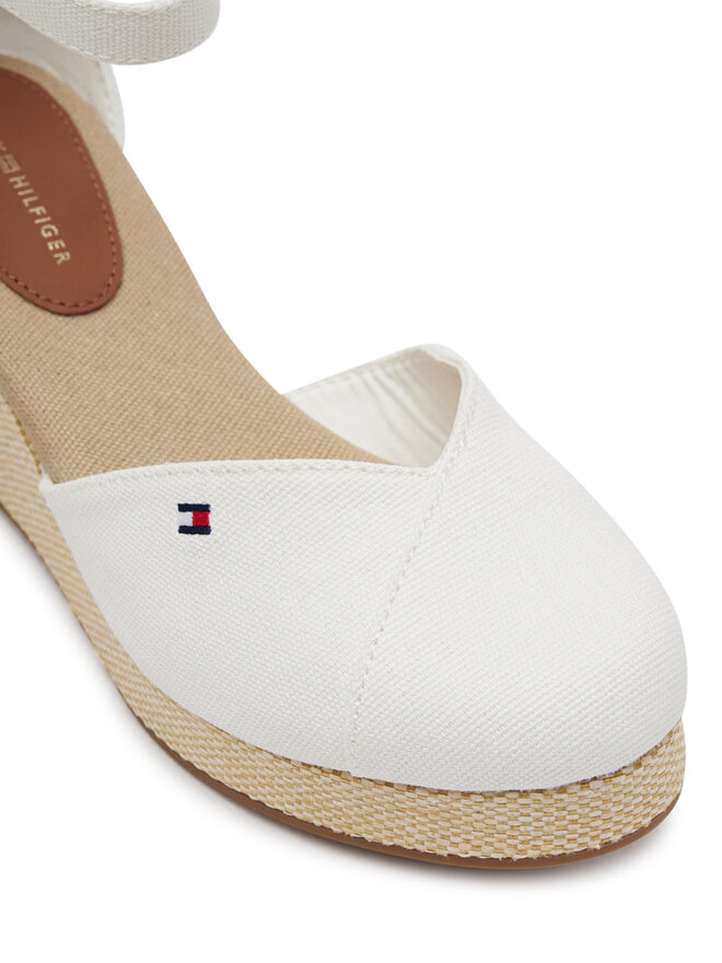Tommy Hilfiger Īsi apavi Tommy Hilfiger Flag Closed Toe Mid Wedge Espad FW0FW08657 Balts