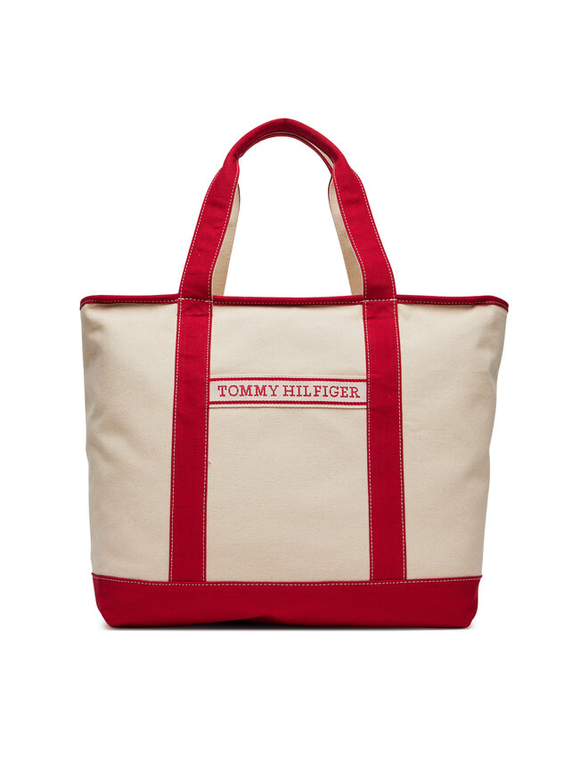 Tommy Hilfiger Τσάντα Tommy Hilfiger Th Summer Canvas Tote AW0AW17421 Μπεζ