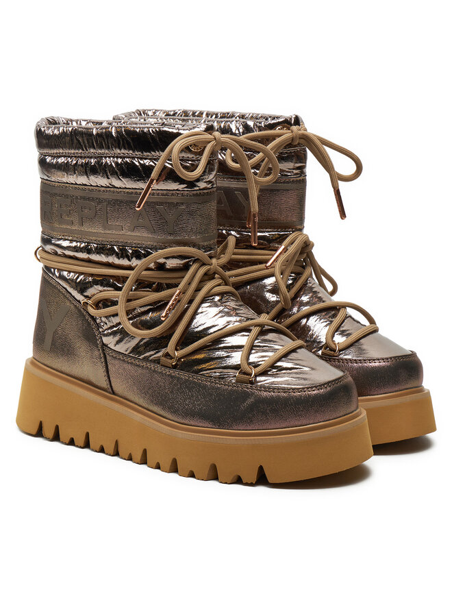 REPLAY Botas de nieve REPLAY Shiny-Effect Harper United Lace-Up GWF4R.000.C0002T Oro