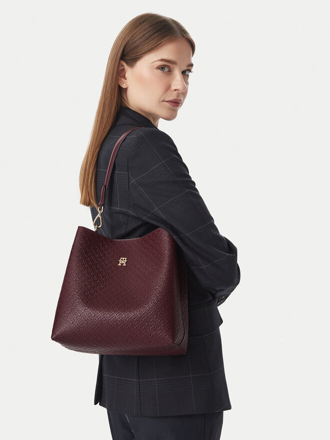 Tommy Hilfiger Handtasche Tommy Hilfiger Th Icon Shoulder Bag Mono AW0AW19000 Dunkelrot