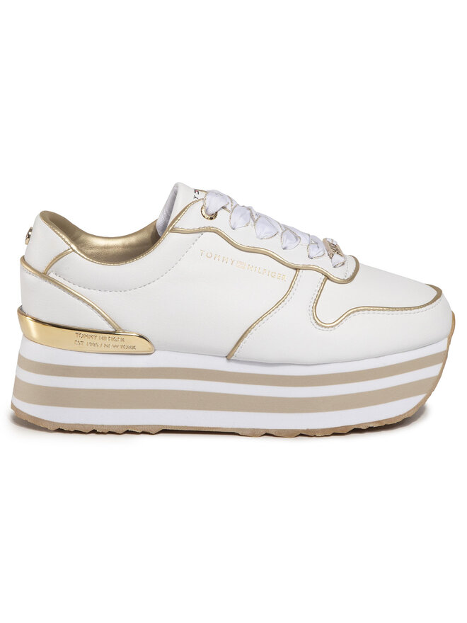Tommy Hilfiger Laisvalaikio batai Tommy Hilfiger Mettalic Flatform Sneaker FW0FW04699 Balta
