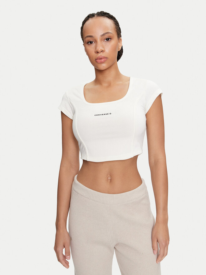 Converse Converse Marškinėliai W Wordmark Corset Top 10026506-A02 Écru Slim Fit