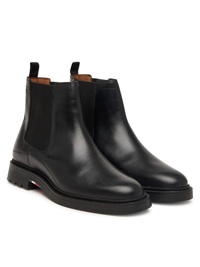 Tommy Hilfiger Klassische Stiefeletten Tommy Hilfiger Corporate Casual Lth Chelsea FM0FM05966 Schwarz