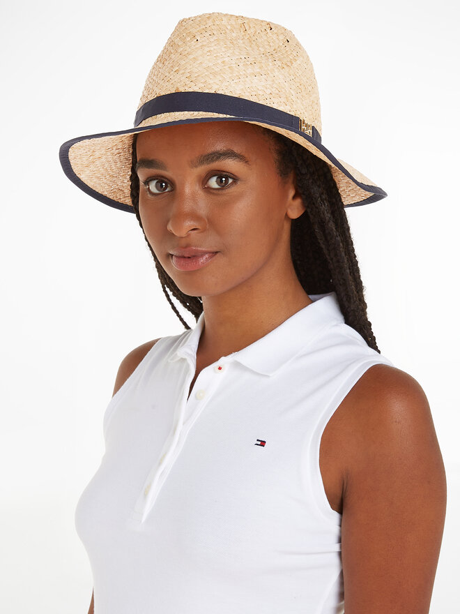 Tommy Hilfiger Cappello Tommy Hilfiger Beach Summer Straw Fedora Hat AW0AW16044 Écru