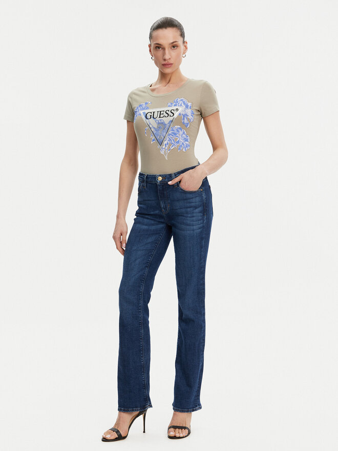 Guess Guess Marškinėliai W5GI08 J1314 Chaki Slim Fit