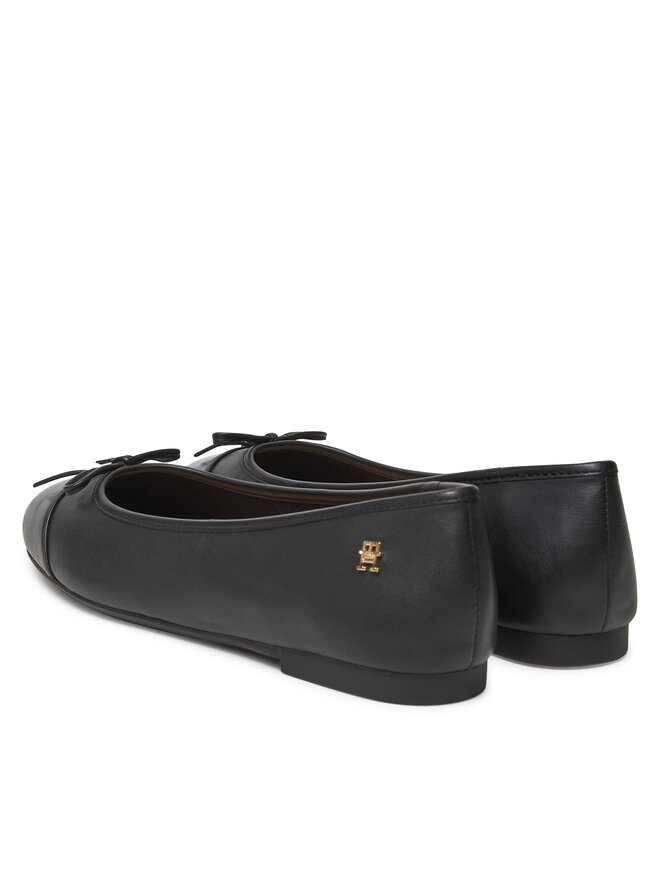 Tommy Hilfiger Μπαλαρίνες Tommy Hilfiger Toe Cap Leather Ballerina FW0FW08759 Μαύρο
