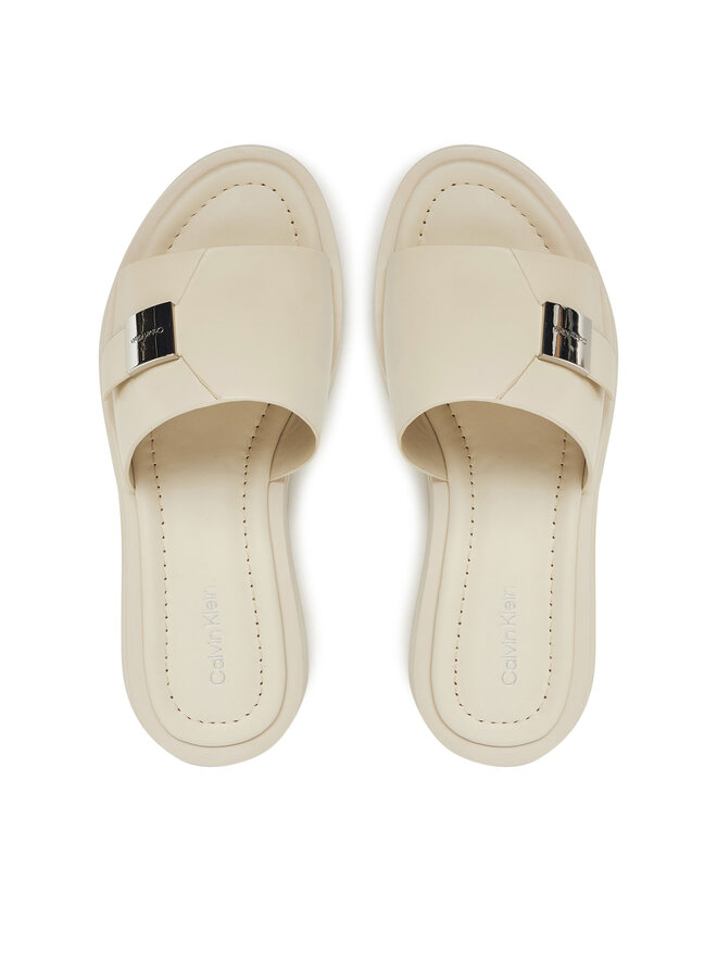 Calvin Klein Pantoletten Calvin Klein Flatform Slide W/Ck Hw - Lth HW0HW02368 Écru
