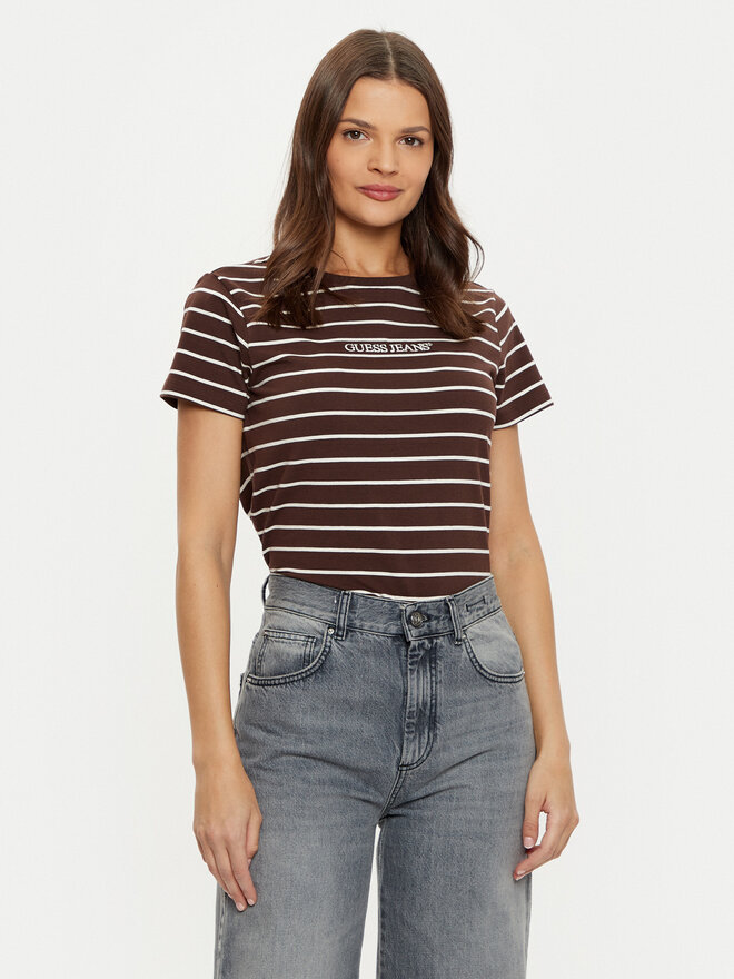 Guess Jeans Guess Jeans Marškinėliai W4BI53 KCIE1 Ruda Regular Fit