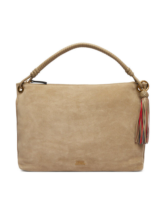 Tommy Hilfiger Handtasche Tommy Hilfiger Th Statement Leather Bag Suede AW0AW18402 Beige