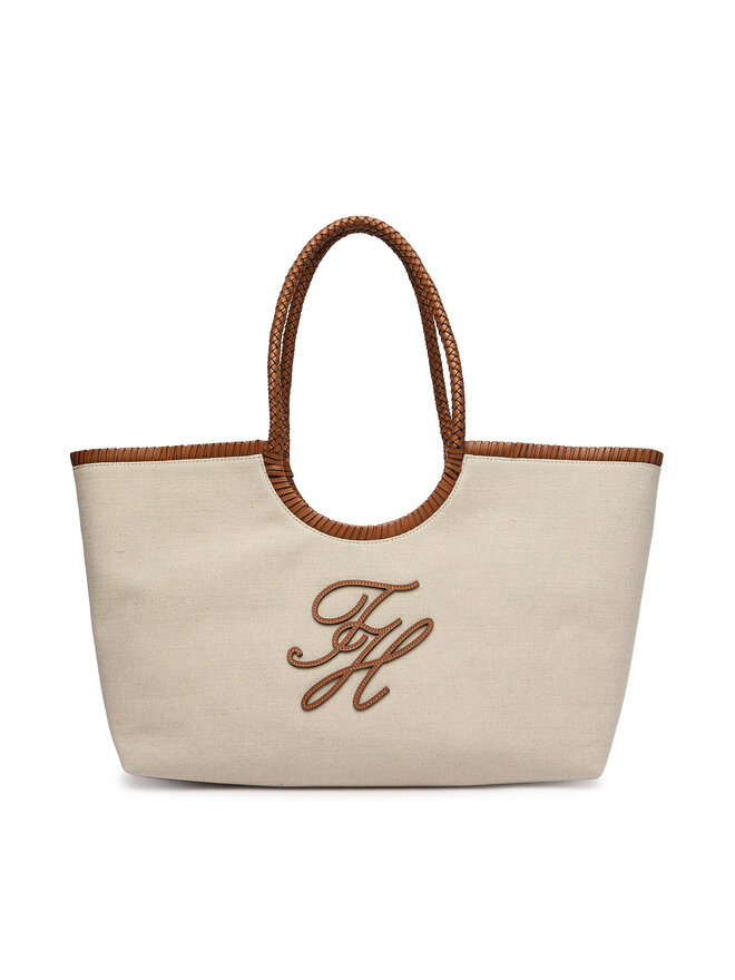 Tommy Hilfiger Handtasche Tommy Hilfiger Th Elev Summ Maxi Tote Canvas AW0AW18629 Beige