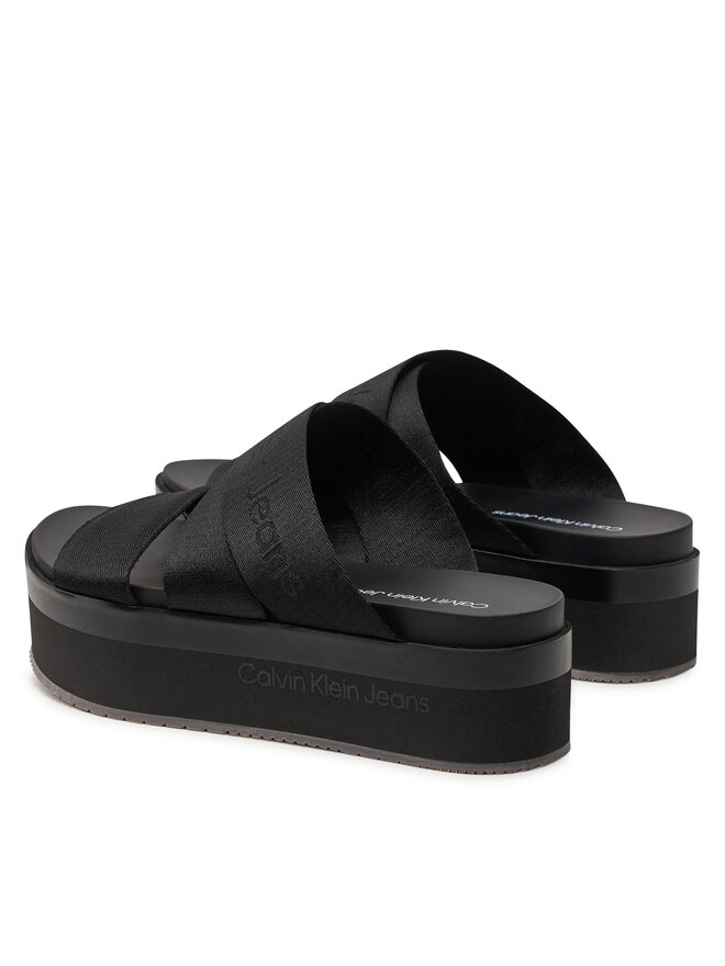 Calvin Klein Jeans Şlapi Calvin Klein Jeans Flatform Sandal Webbing In Mr YW0YW01361 Negru