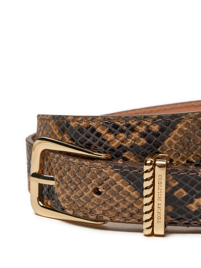 Tommy Hilfiger Dámský pásek Tommy Hilfiger Luxe Python AW0AW16610 Hnědá