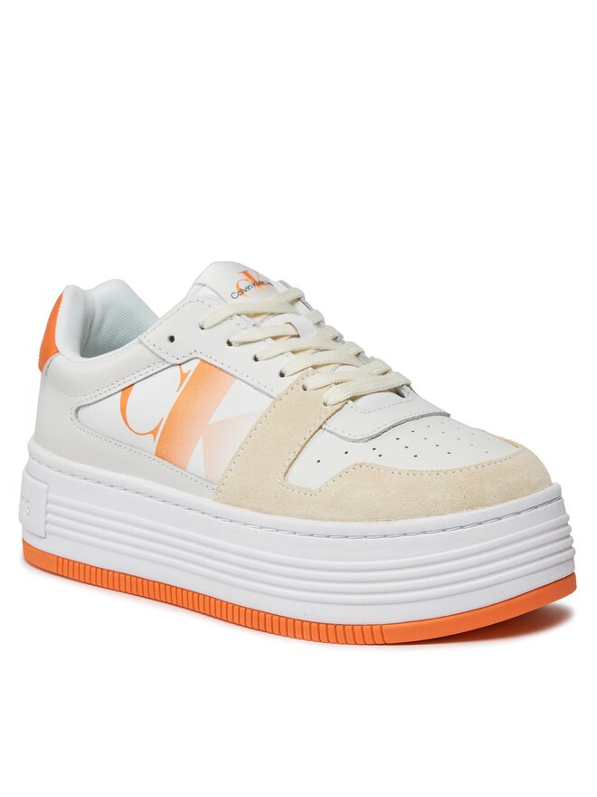 Calvin Klein Jeans Sneakersy Calvin Klein Jeans Bold Flatf Low Lace Mix Nbs Sat YW0YW01308 Bílá