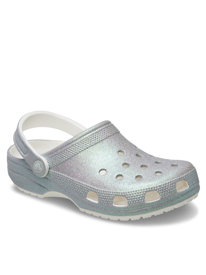 Crocs Pantoletten Crocs Classic Iridescent Glitter Clog 211005 Silberfarben