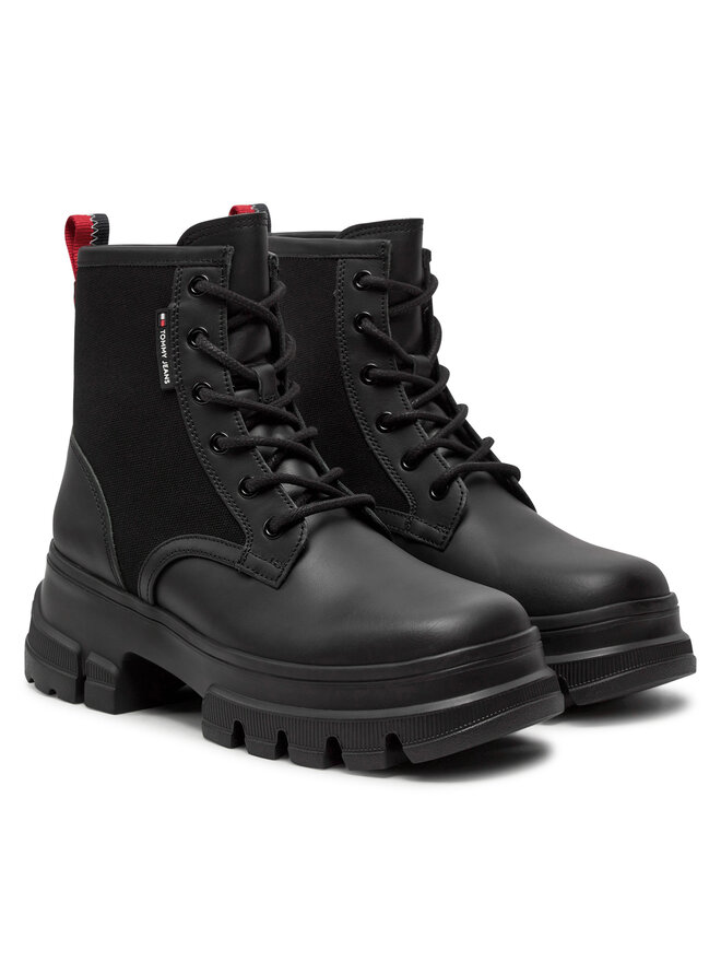 Tommy Jeans Черевики туристичні Tommy Jeans Tjw Chunky Lace Up Boot Mix Mat EN0EN02554 Чорний