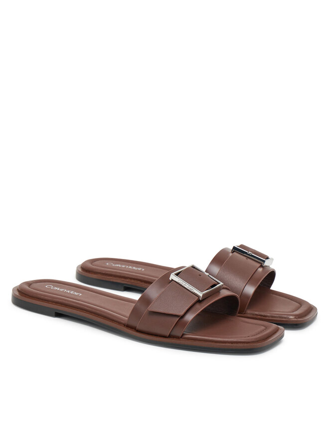 Calvin Klein Papucs Calvin Klein Flat Slide W/Buckle - Lth HW0HW02490 Barna