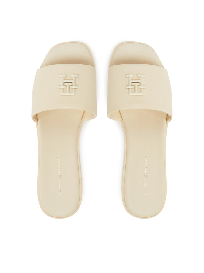 Tommy Hilfiger Pantoletten Tommy Hilfiger Th Logo Hardware Leather Mule FW0FW08806 Écru