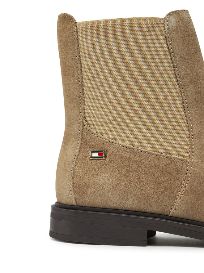 Tommy Hilfiger Kotníková obuv s elastickým prvkem Tommy Hilfiger Flag Suede Low Chelsea FW0FW08176 Béžová