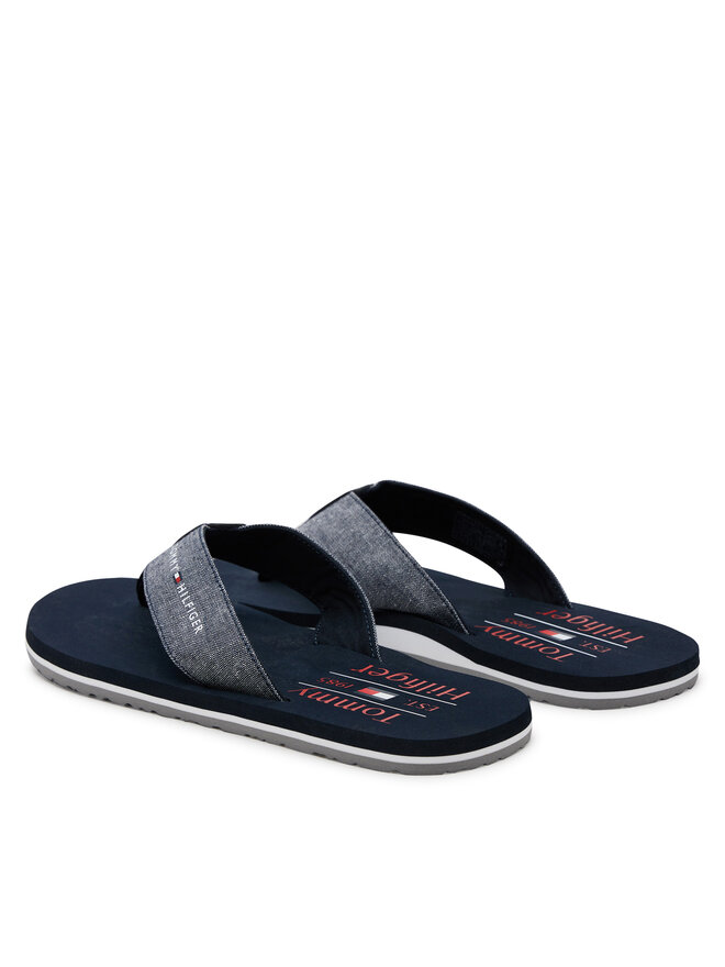 Tommy Hilfiger Japonki Tommy Hilfiger Chambray Beach Sandal FM0FM05570 Granatowy